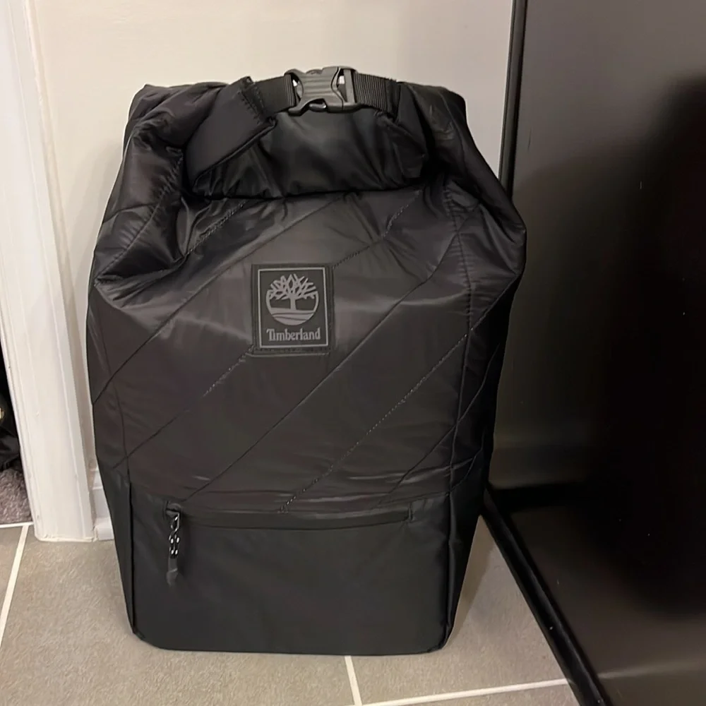 Timberland Roll Top XL Backpack school book bag new black puffer 30L